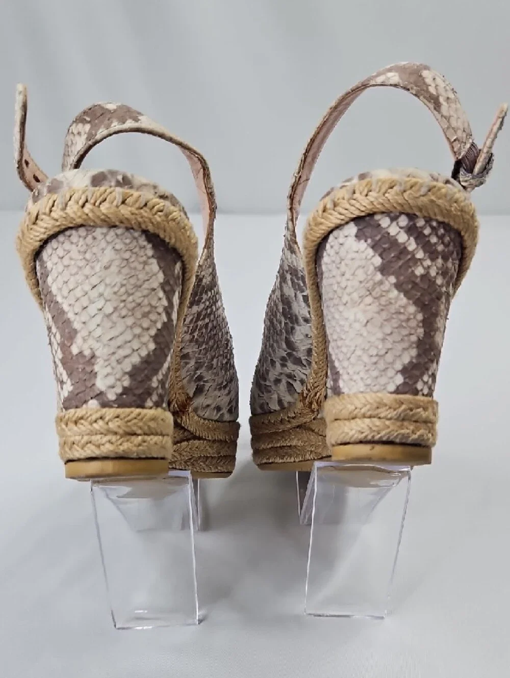 Stuart Weitzman Cream Snakeskin embossed leather espadrille sandal 39.5/9 - Picture 6 of 10